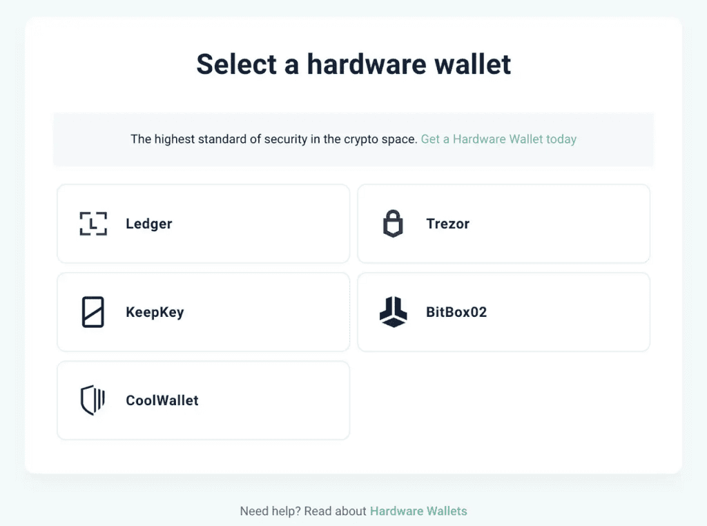 My Ether Wallet - Select hardware wallet